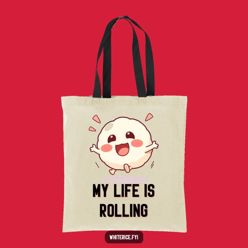 Funny Kawaii Risotto Ball Tote Bag: Excited Rolling Character, Playful Accessory Gift