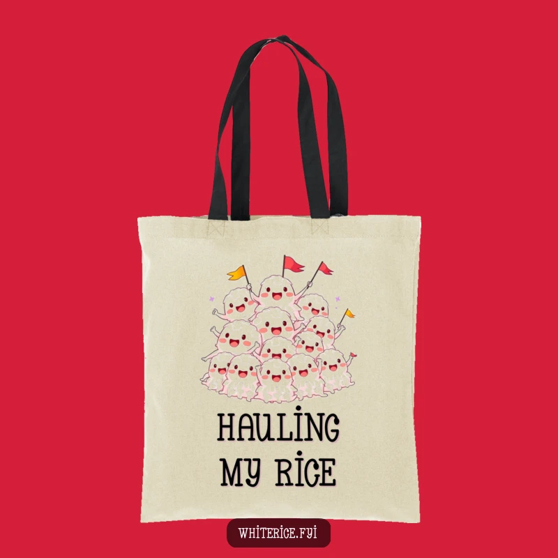 Funny Rice Pile Cheers Tote Bag: Carry Celebration with Happy Characters